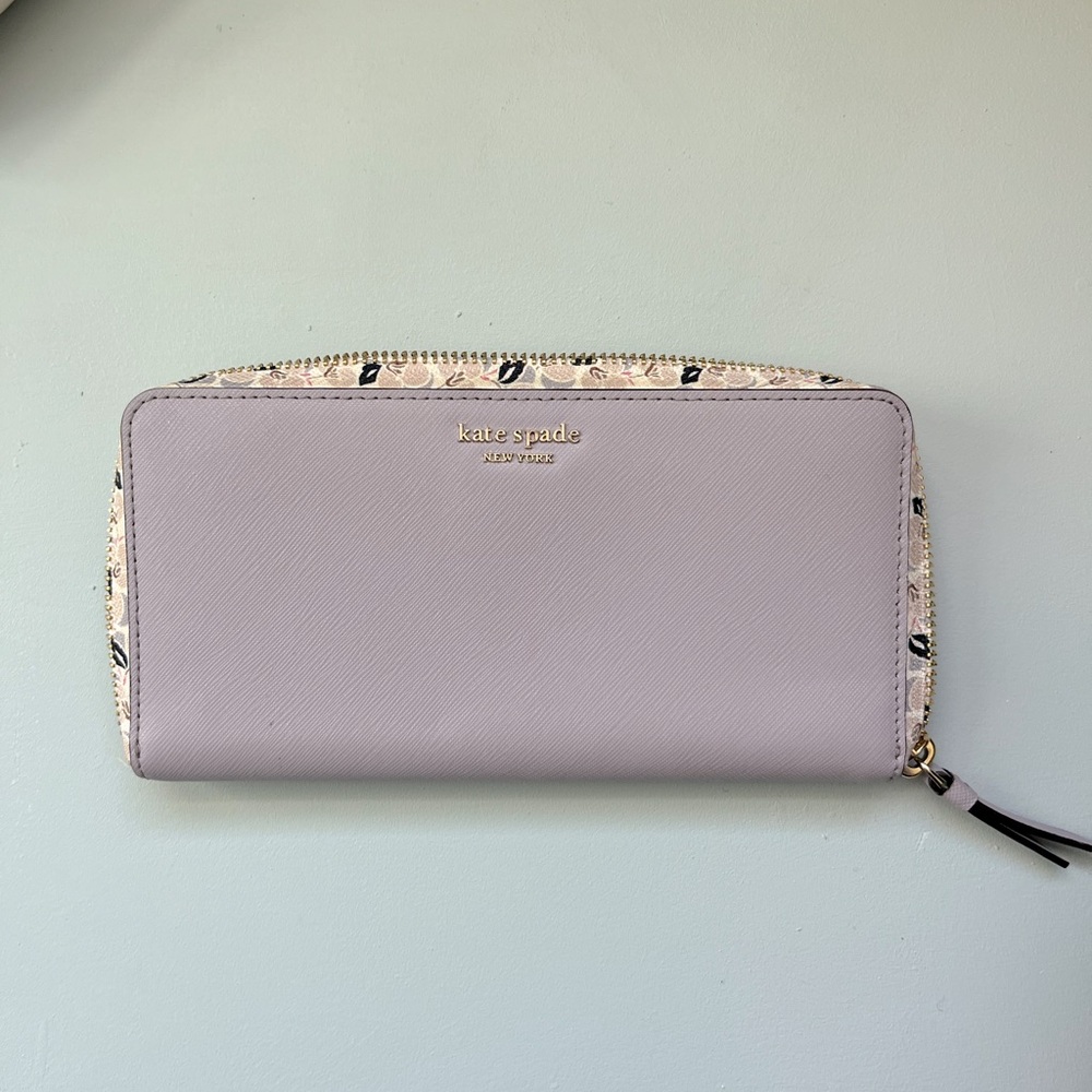 Lavender Kate Spade Wallet with decorative floral zipper